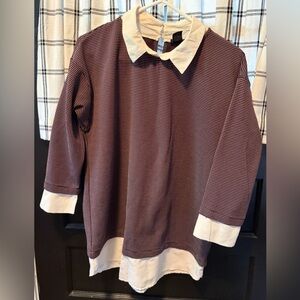 Ann Taylor Cream and Wine Layered Look Sweater Top. L